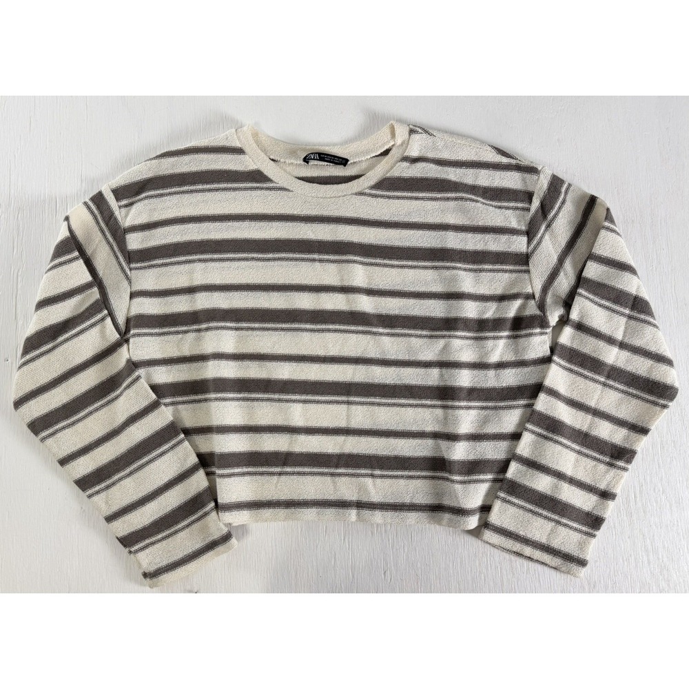 zara striped long sleeve cropped knit‎ sweater Light Weight Women Size Medium